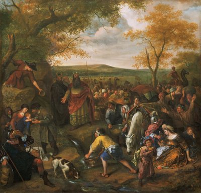 Mosè colpisce la roccia da Jan Havickszoon Steen